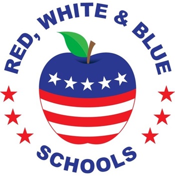Red white and blue schools logo