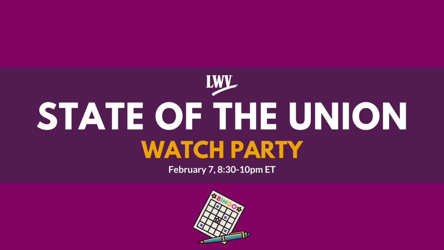 state of the union watchparty event image with purple background