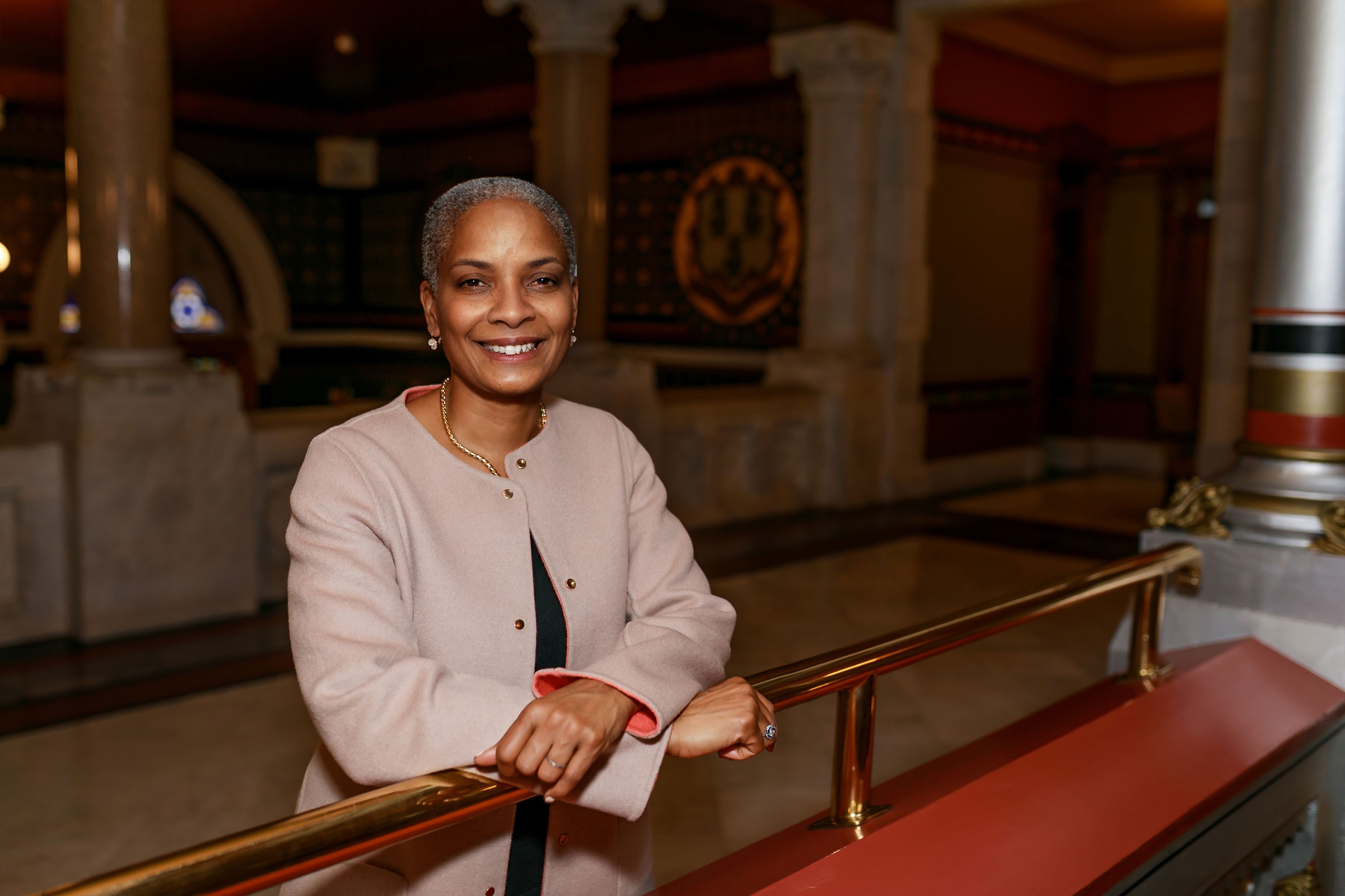 photo of stephanie Thomas standing at the hartford capitol