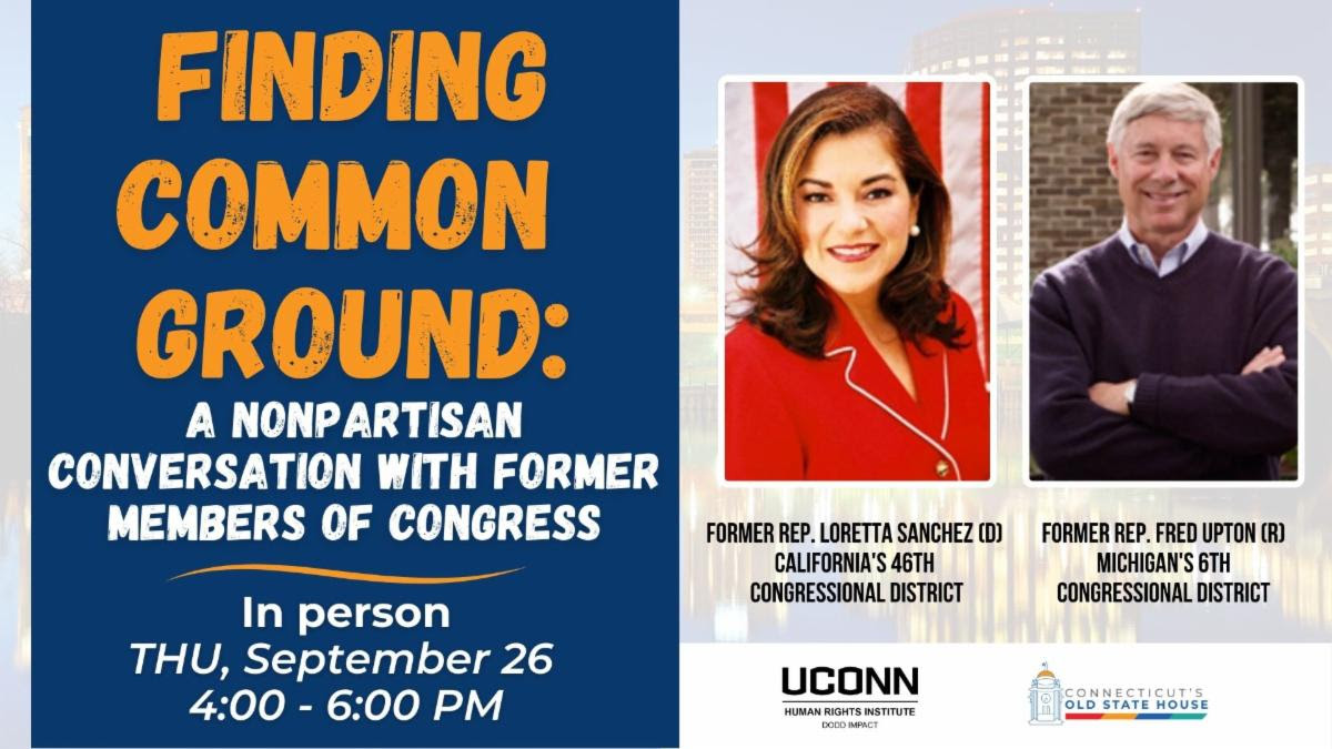 graphic with text describing an event called Finding Common Ground and images of two former U.S. representatives