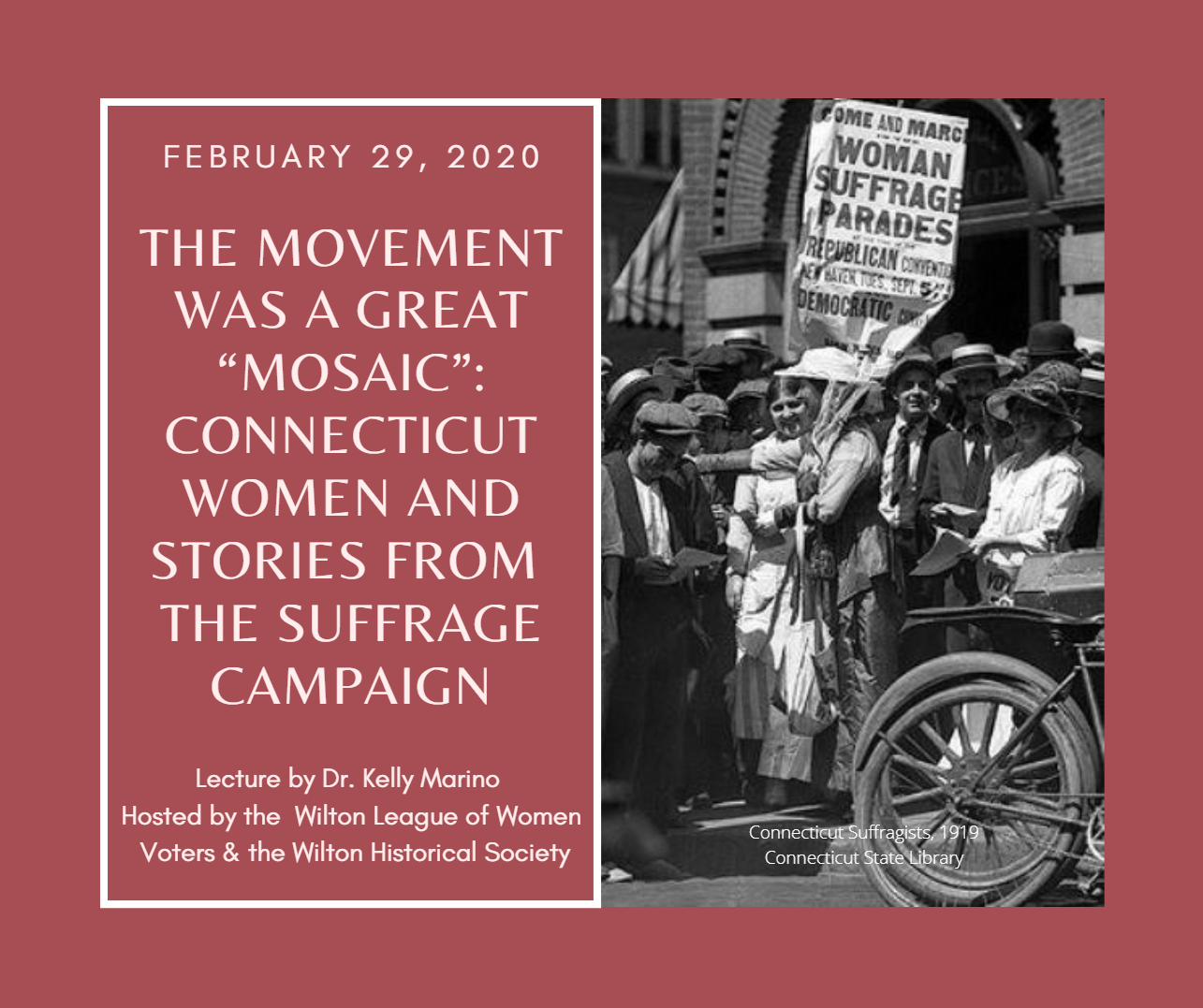 Wilton League of Women Voters Historical Suffrage Lecture Announcement Flyer