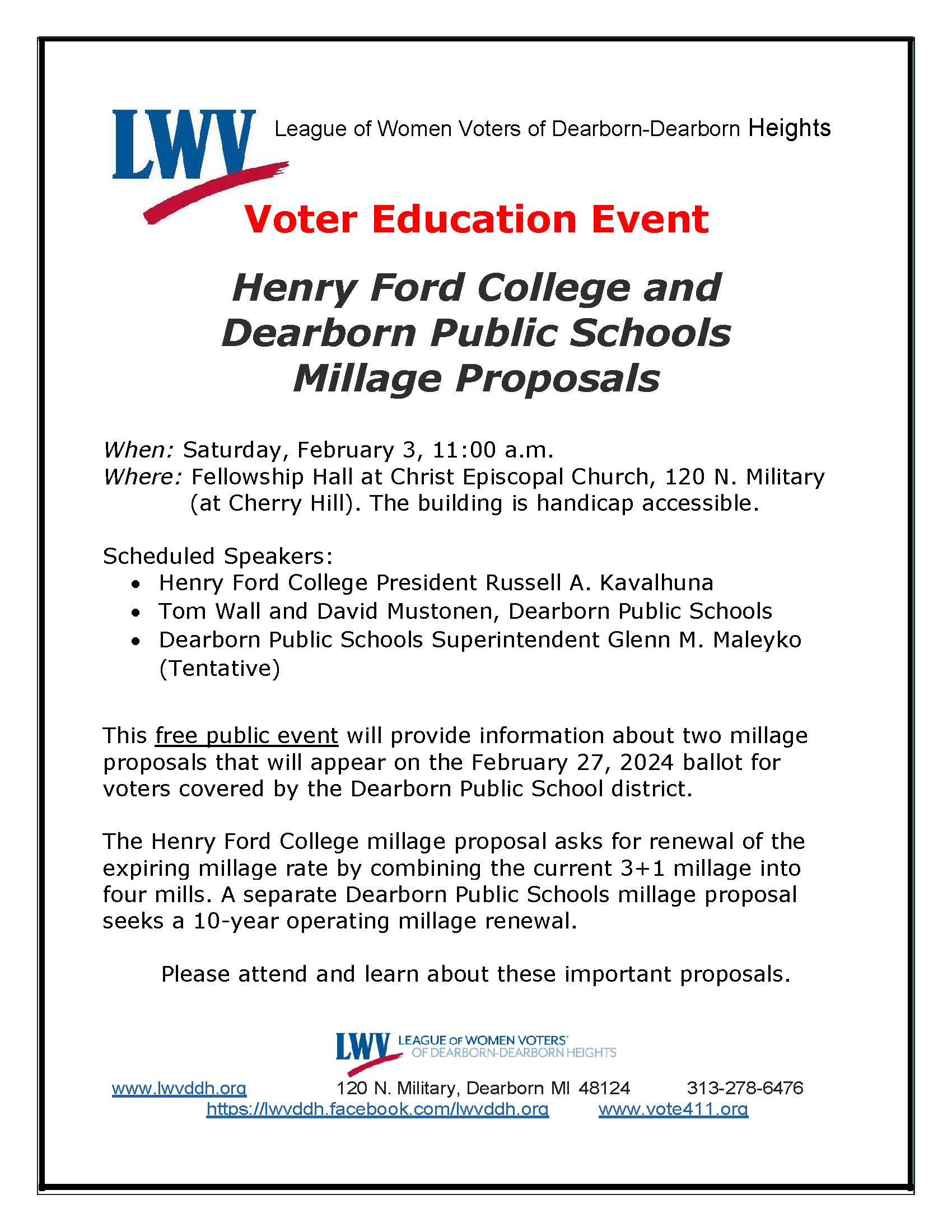 Voter Education - School millage Feb 3