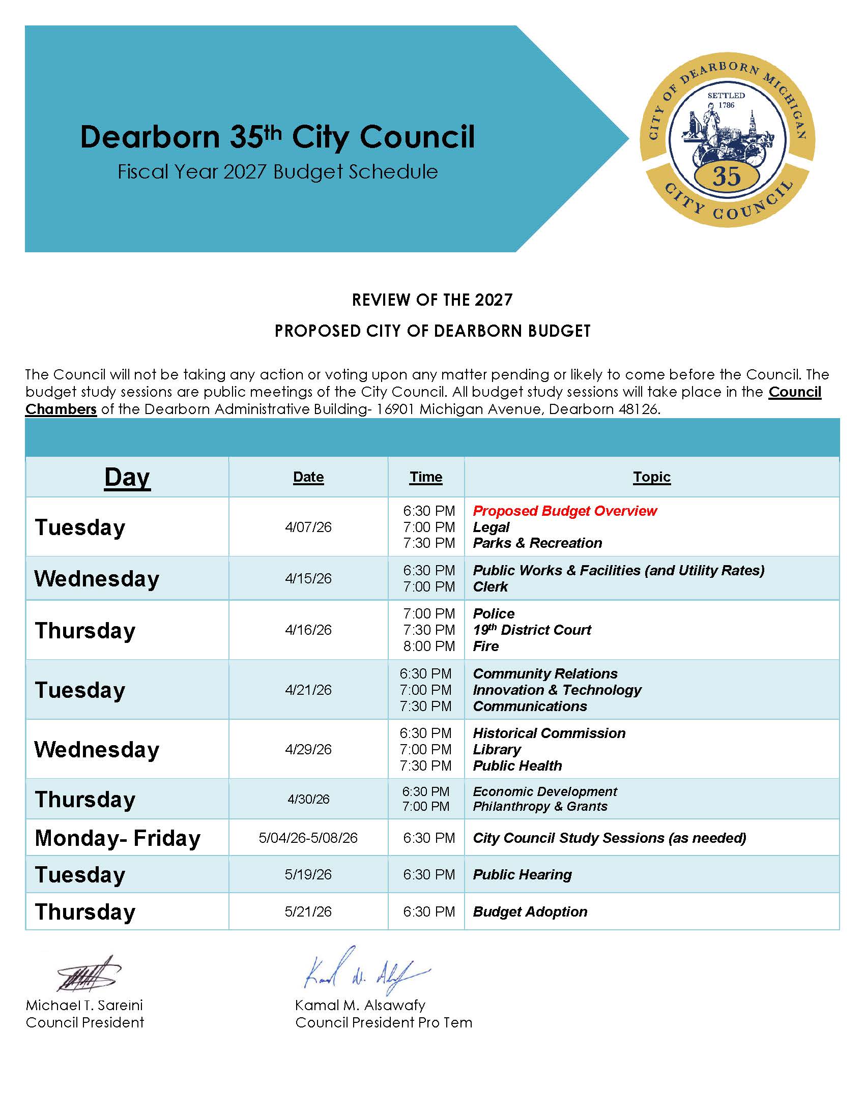 Dearborn budget hearings