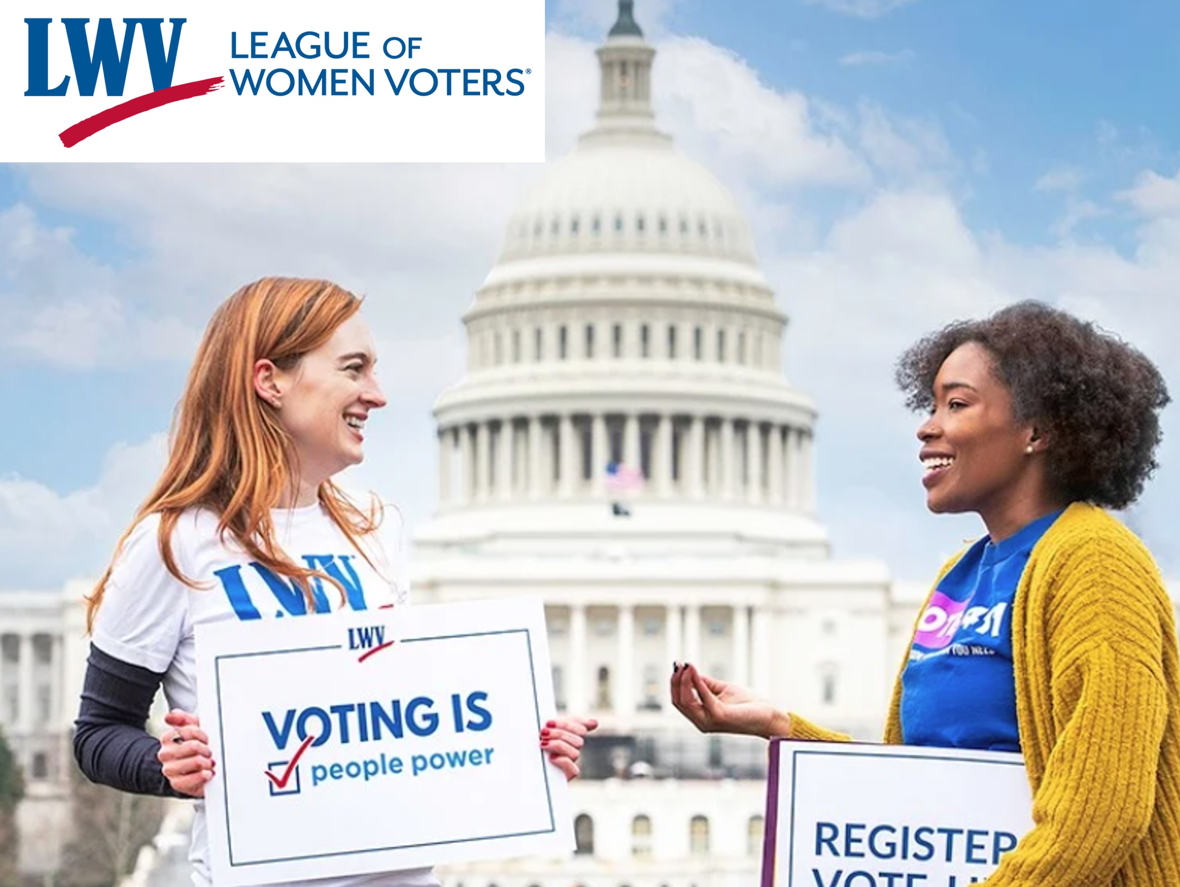 Two LWV members in front of Capitol Building Two LWV members in front of Capitol Building