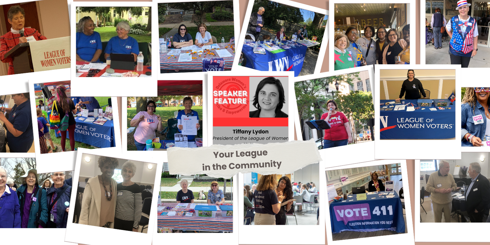 photo collage of Delaware League information tables, speakers, events