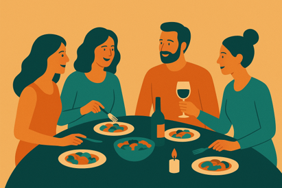 clip art of small gathering over a meal
