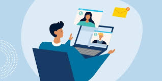 Drawing of person in virtual meeting on laptop Drawing of person in virtual meeting on laptop