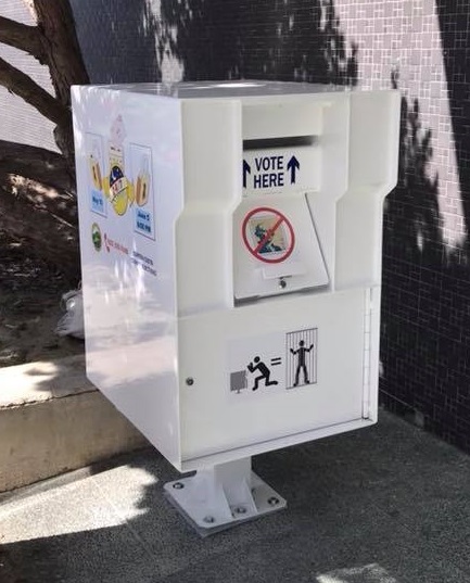 Ballot dropoff box on sidewalk