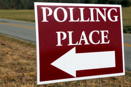 Polling place direction sign Sign with arrow, "Polling Place"