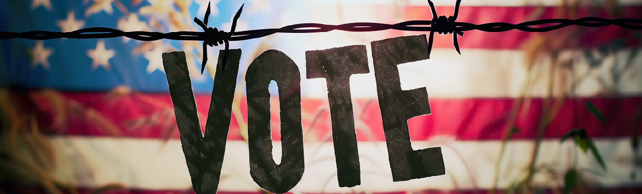 Vote sign behind barbed wire