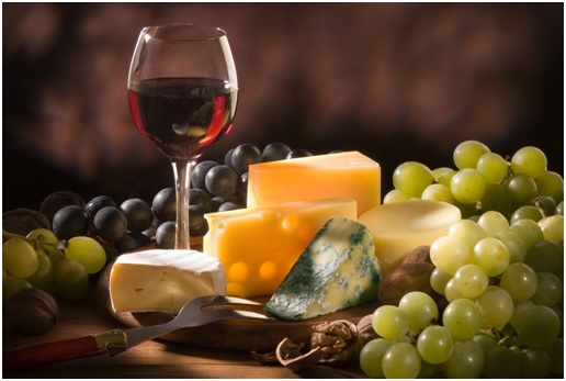 stock photo, wine glass, cheese, grapes
