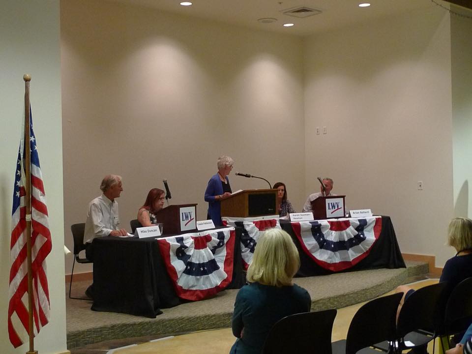 Moab City Candidates 2017 (L to R) - Mike Duncan, Cassie Patterson, (Moderator Carey Dabney), Karen Guzman-Newton and Brian Ballard