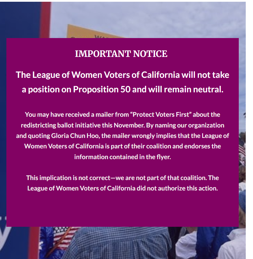 LWVC  no position on Proposition 50 