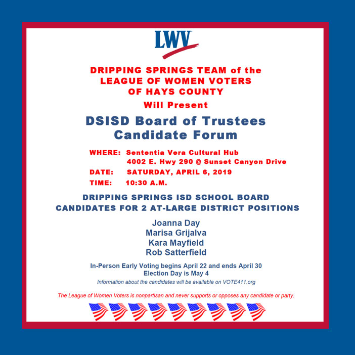 DSISD School Board Candidates Forum DSISD School Board Candidates Forum poster for April 6th event