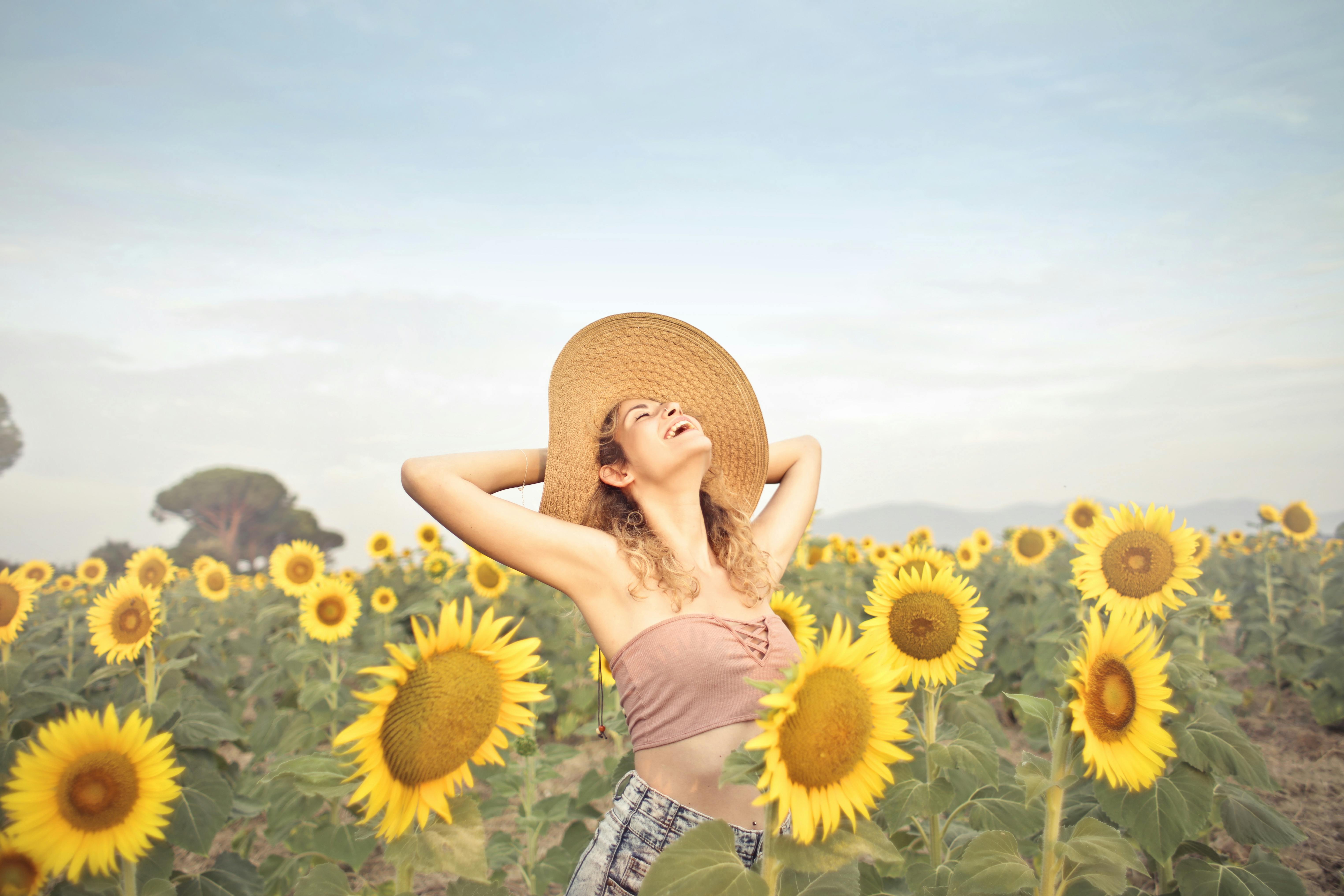 sunflowers with woman