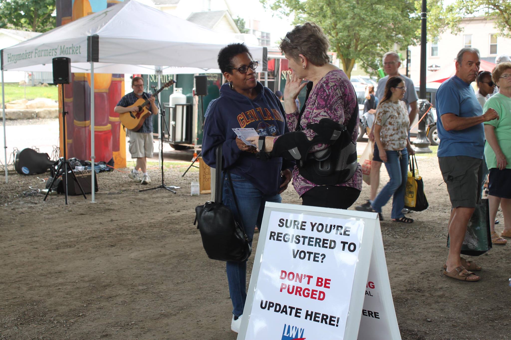 Kent LWV talking to voters at Haymaker Farm Market