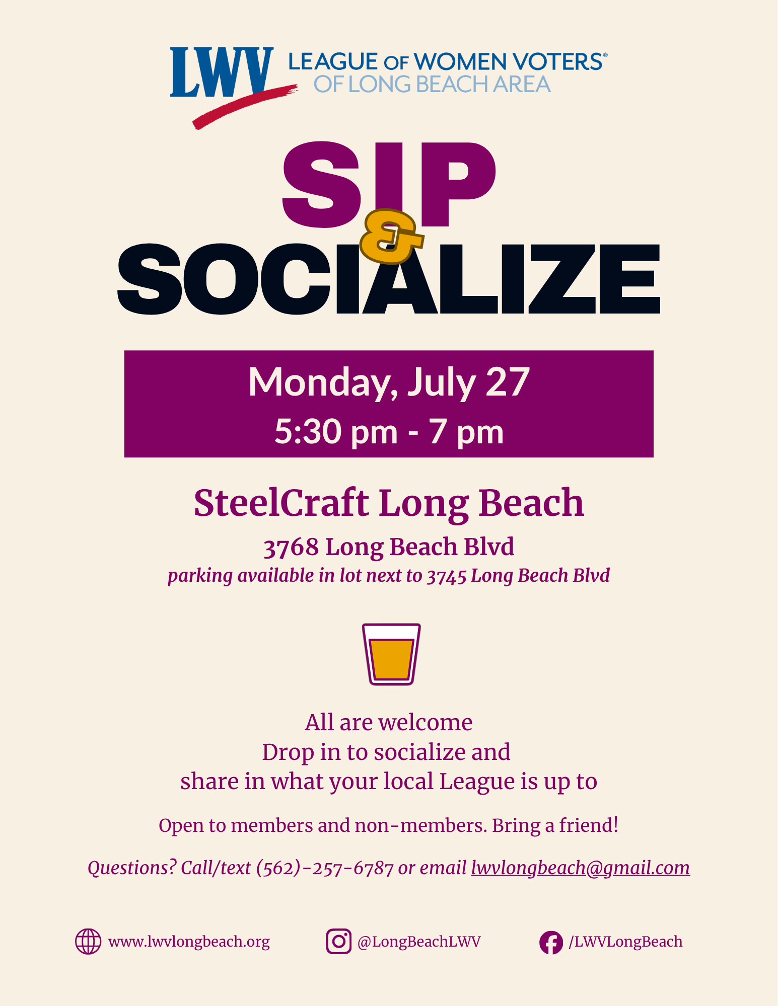 July 27 Sip & Socialize