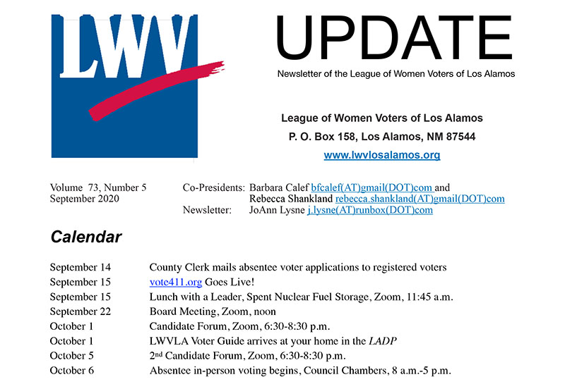 Image-Clip of Sep2020 LWV Los Alamos Newsletter Image-Clip of Sep2020 LWV Los Alamos Newsletter