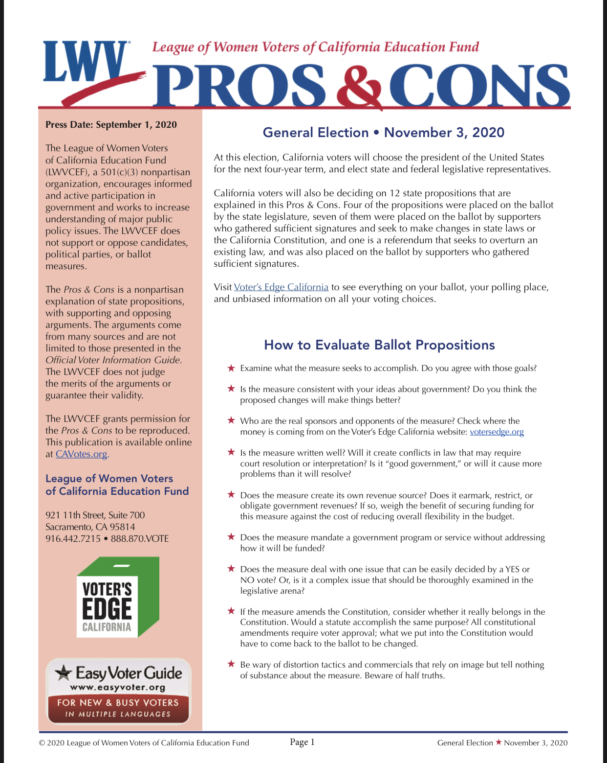 Click on link below for full document PROS AND CONS NOVEMBER 2020