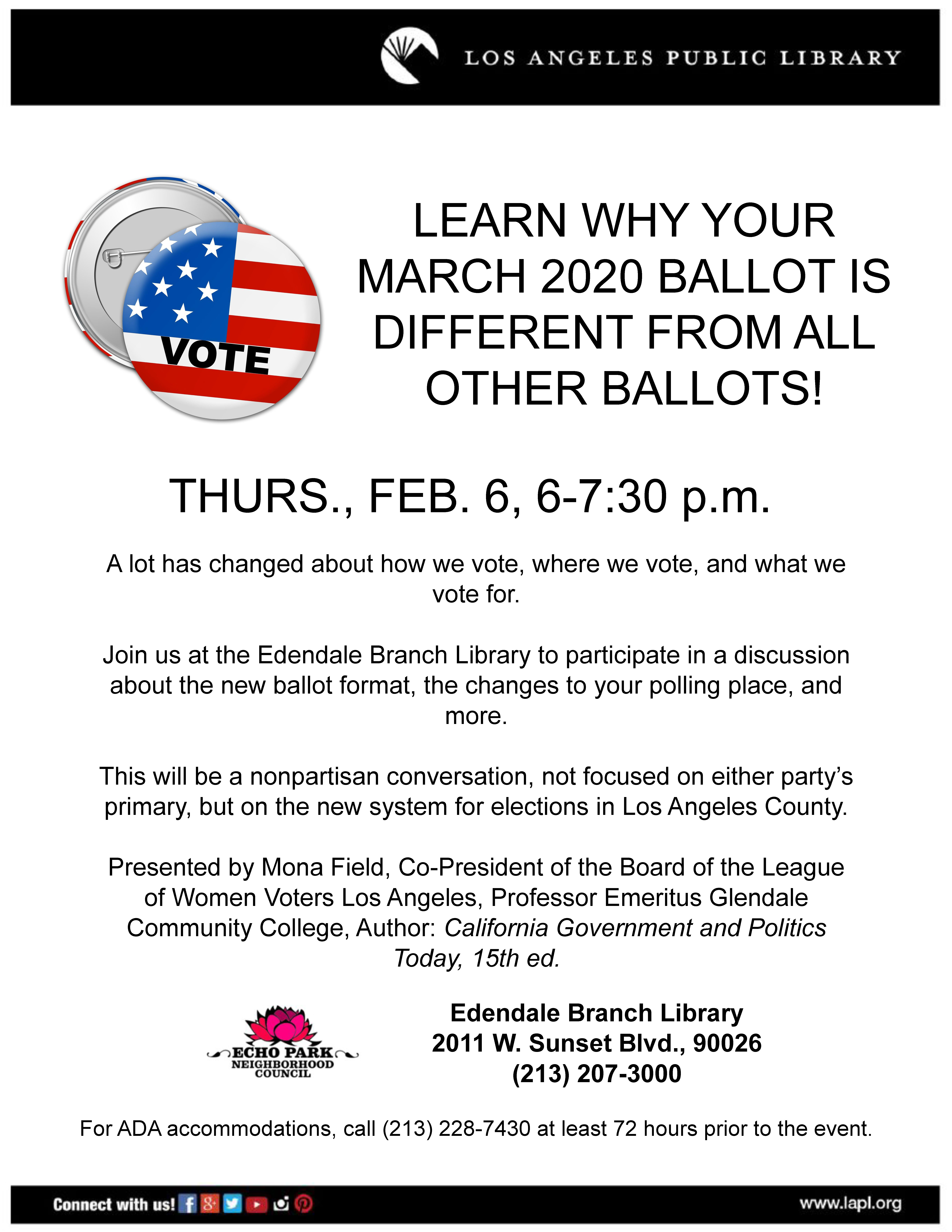 Edendale library voting info flyer