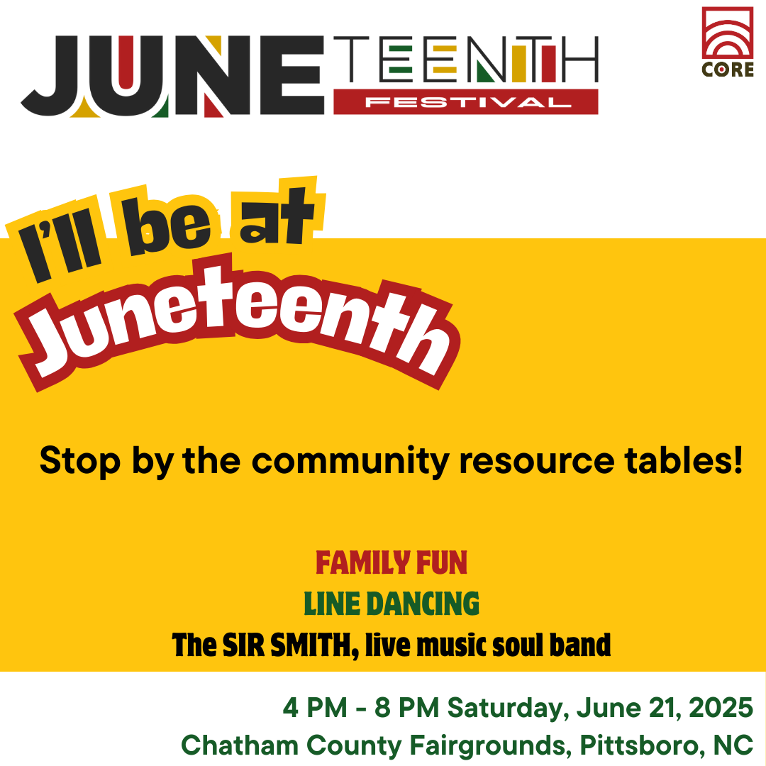 Juneteenth Festival graphic referencing community resource tables