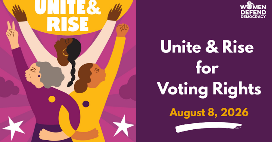 bold graphic of people holding hands, arms raised
