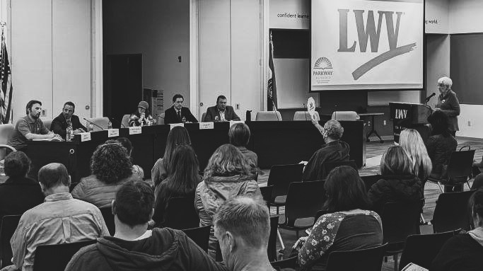 Black and white photo of Parkway forum