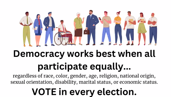 Democracy works best when all persons participate equally - images of people with disabilities