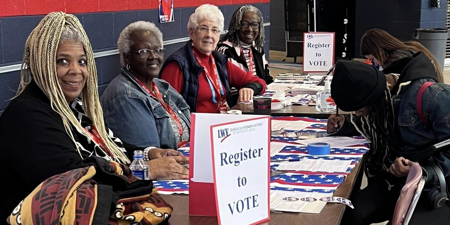 Voter registration team helping students at McCluer North High School