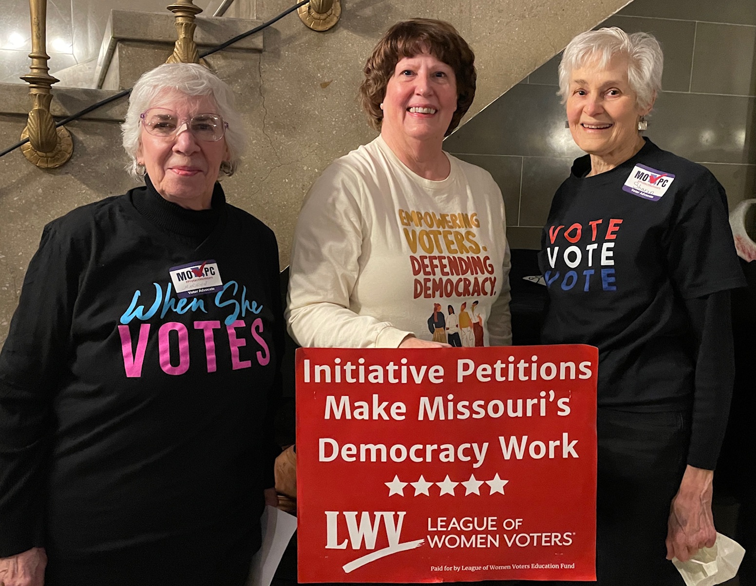 Marilyn McLeod, Jean Dugan and Sharon Schneeberger in the Missouri Capitol