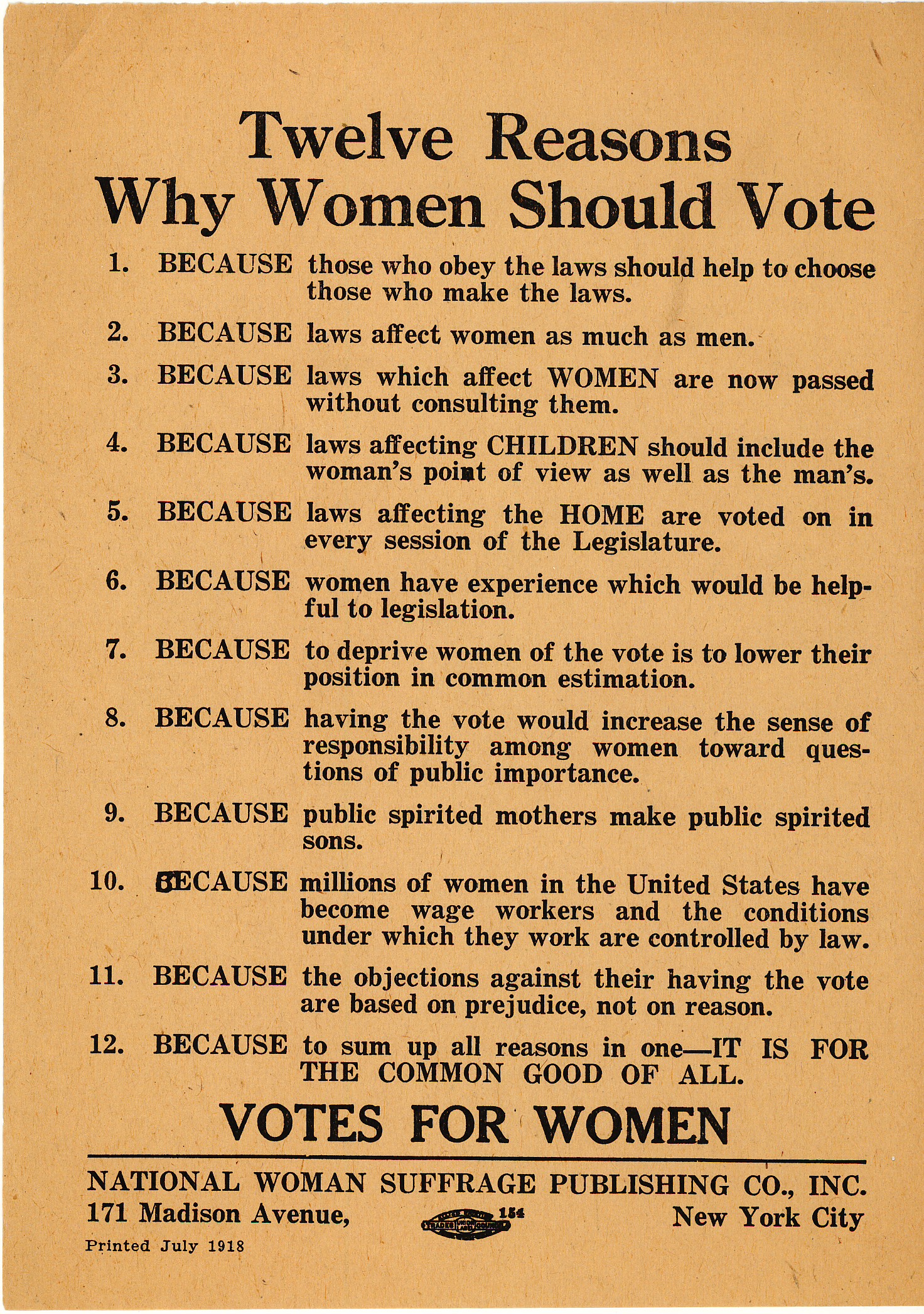 12 Reasons Women Should Vote poster from 1918