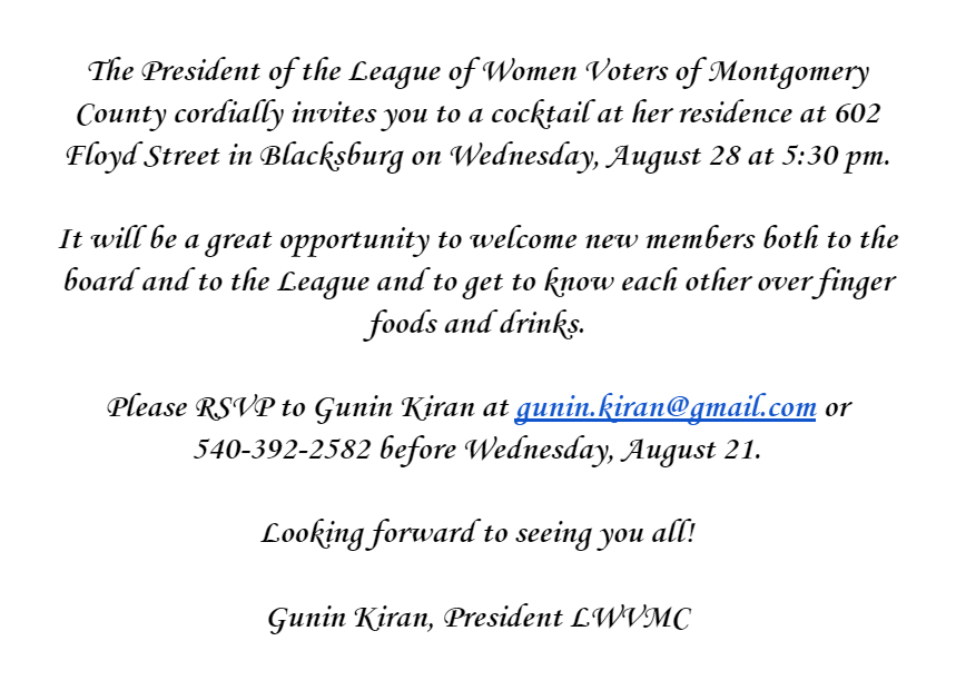 You are cordially invited to cocktails at President Gunin Kiran's residence, August 28, 2024
