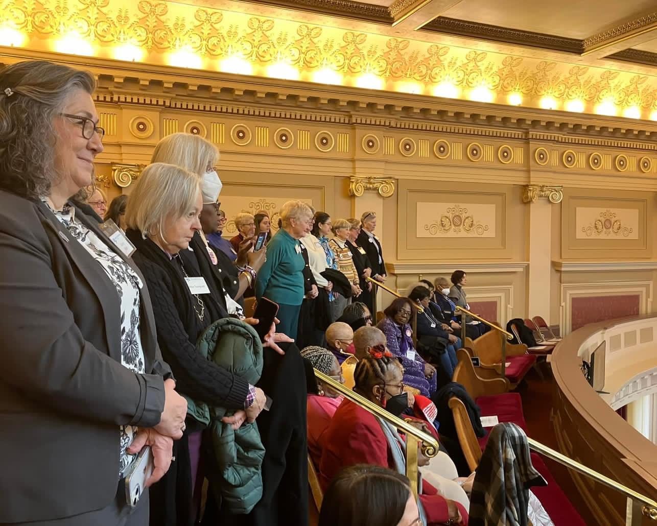 The Virginia League was recognized on the Senate floor by Senator Favola (Gunin Kiran, LWVMC president, at left)