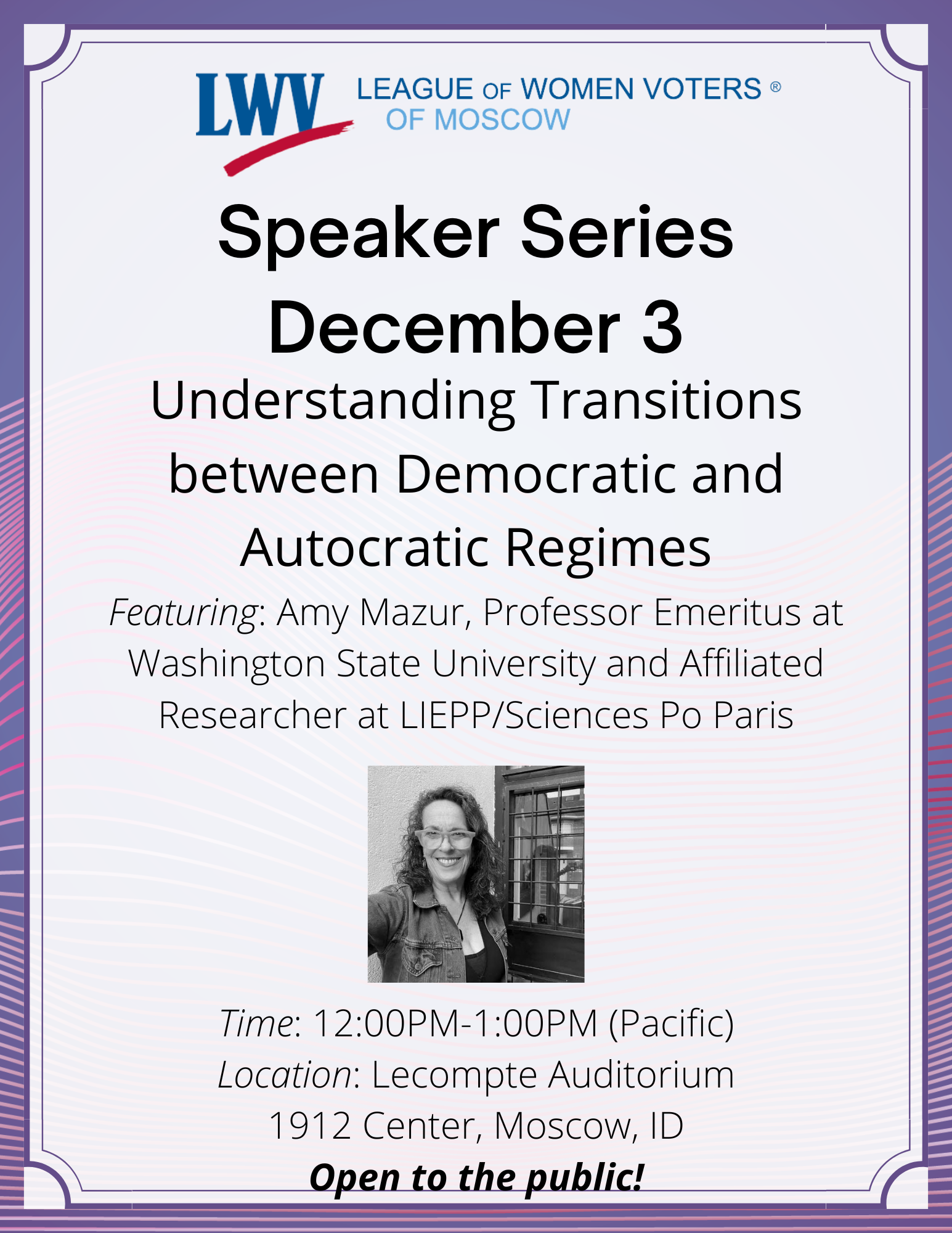 Advertisement for Speaker Series event