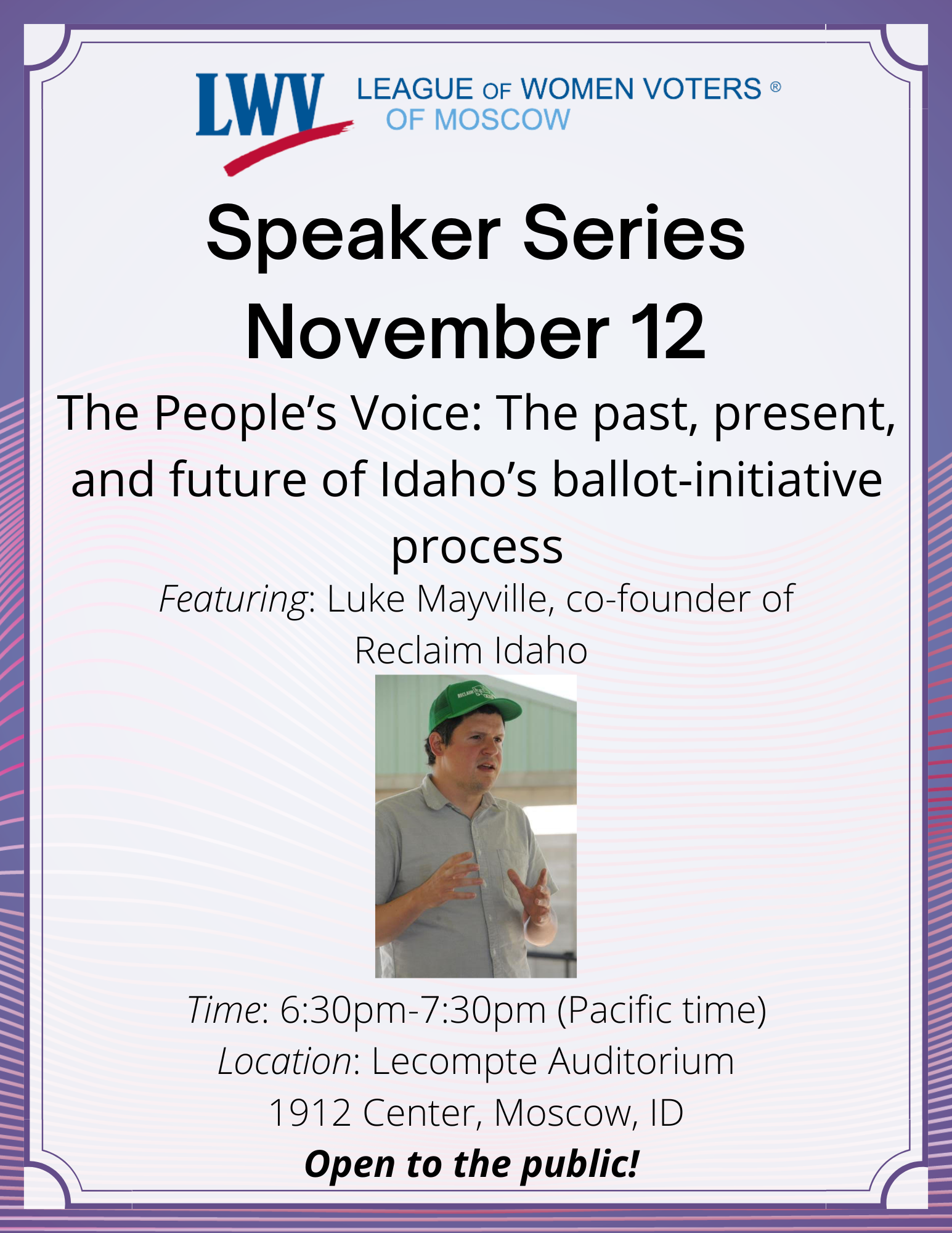Advertisement for Speaker Series event