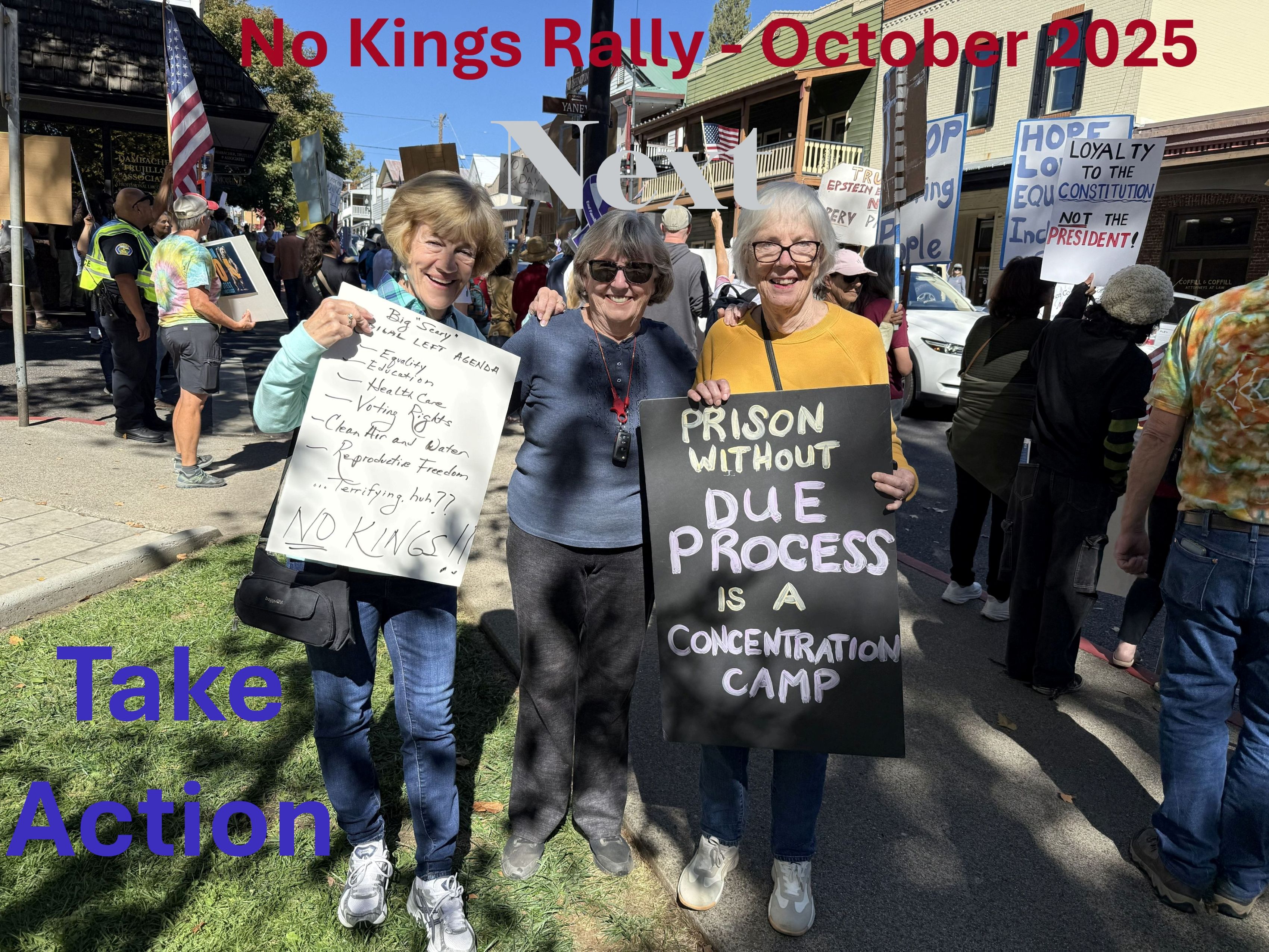Three LWVML Members participating at the October 2025 No KIngs Rally
