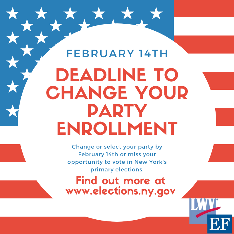 February 14th Deadline to Change Your Party Affiliation Poster in NYS Deadline to Change Your Party Affiliation Poster in NYS