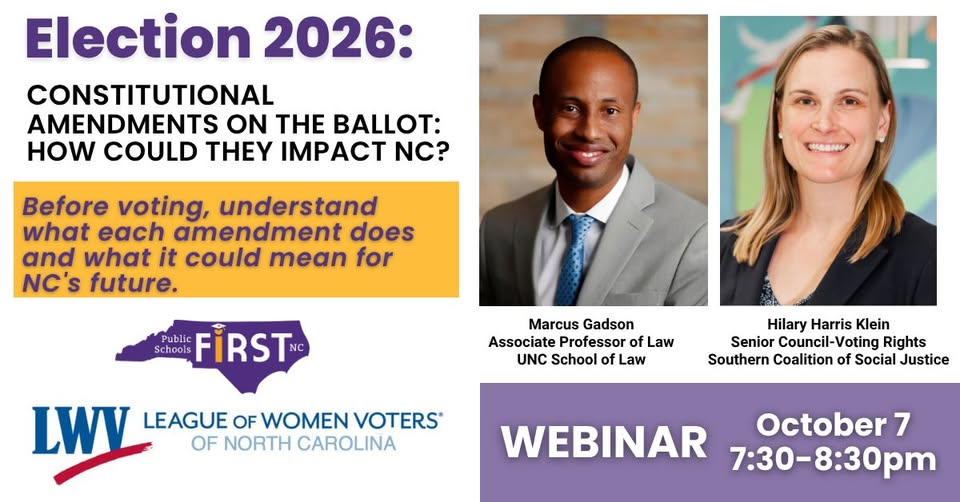 Oct. 7 Webinar Covering Three NC Constitutional Amendments