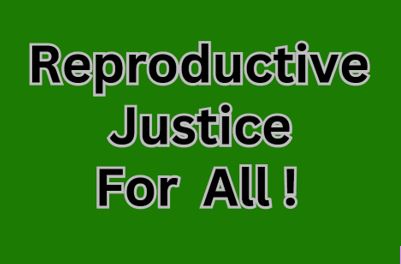 Banner that reads "Reproductive Justice for All!"