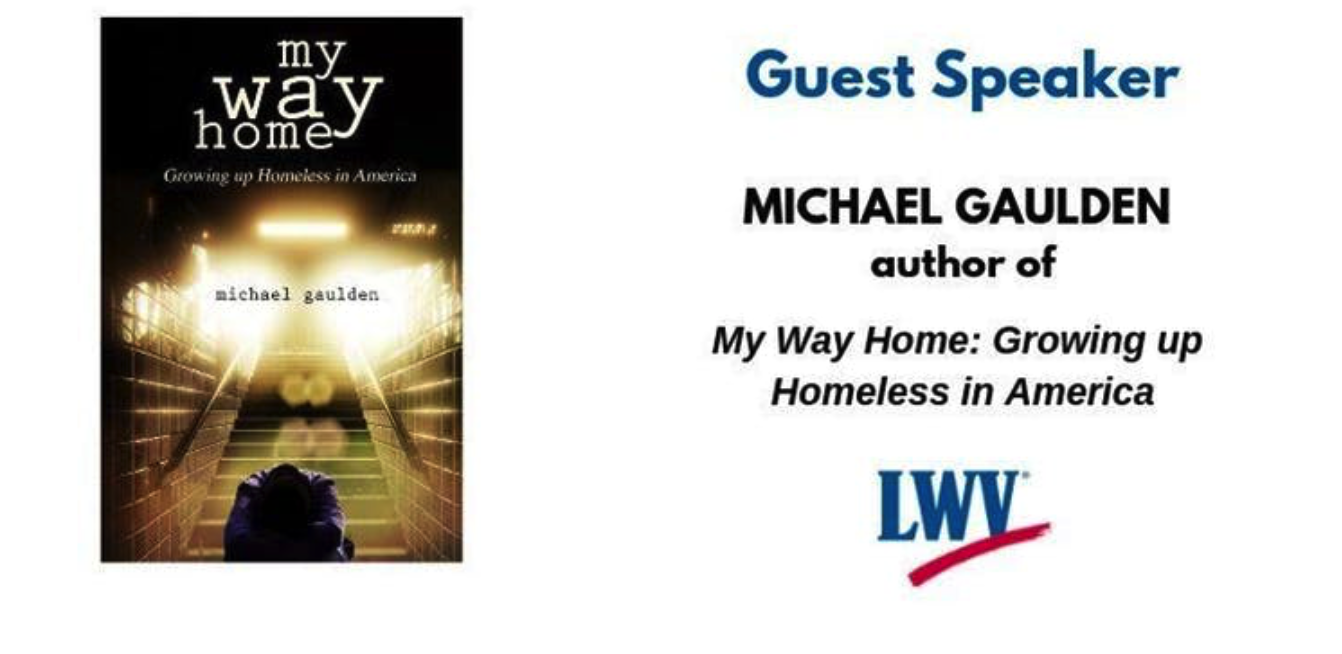 Guest speaker Michael Gaulden at County League Day 2019 A graphic depicting the book titled "my way home"