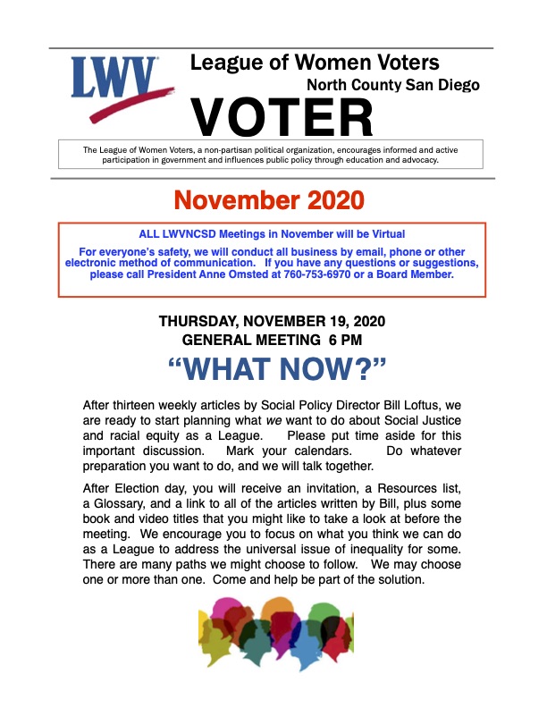 LWVNCSD Voter Newsletter November 2020 LWVNCSD Voter Newsletter November 2020