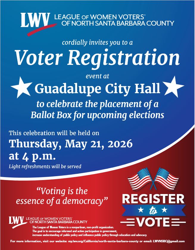flyer for Voter Registration event to celebrate new Ballot Box in Guadalupe