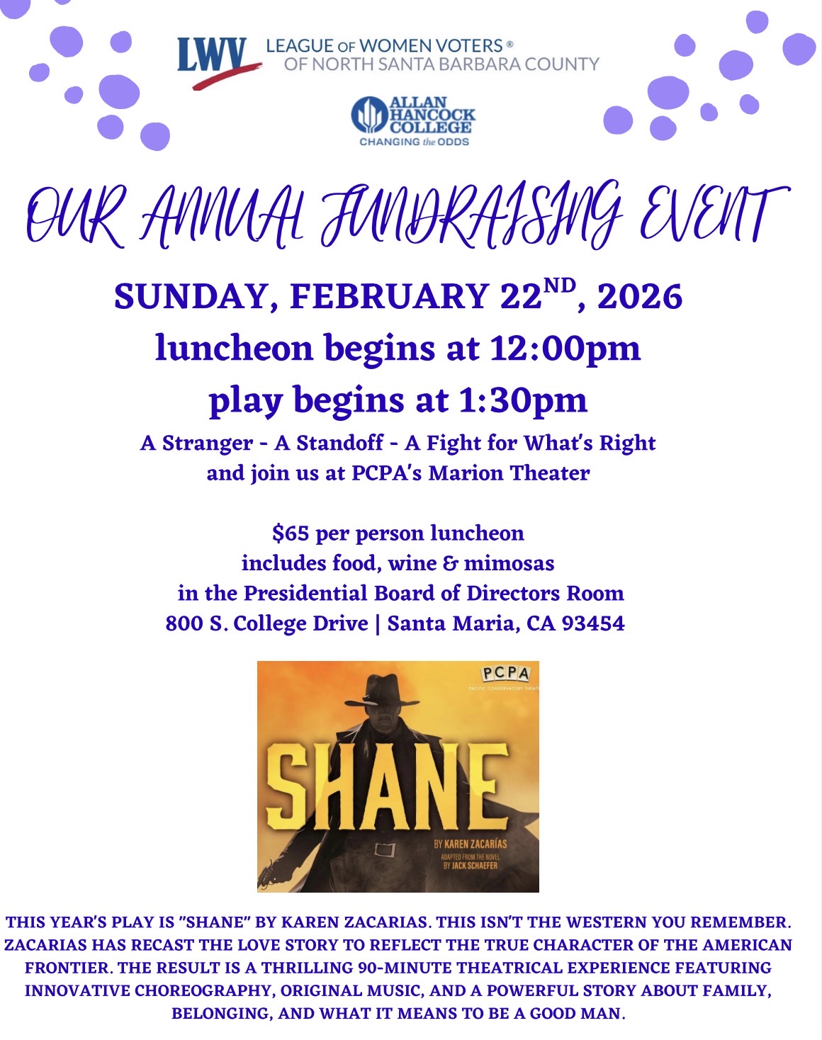 Annual Fundraising Event- PCPA play "Shane" Feb 22