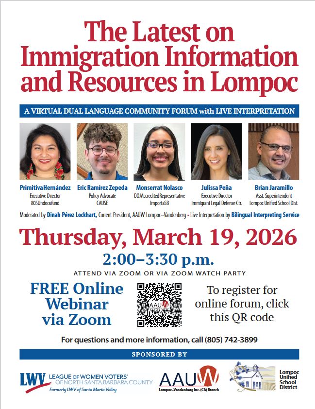 flyer for webinar event: Latest on Immigration & Resources in Lompoc