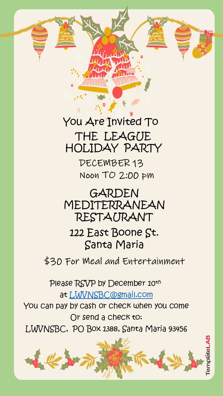 LWVNSBC Dec 13 2025 Holiday Party $30 RSVP