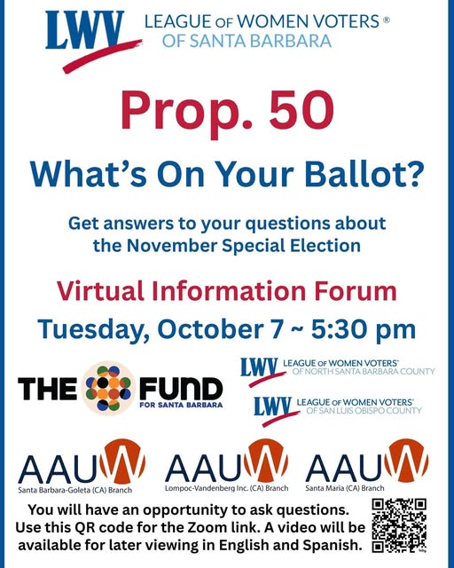 LWVSB Prop 50 Forum flyer