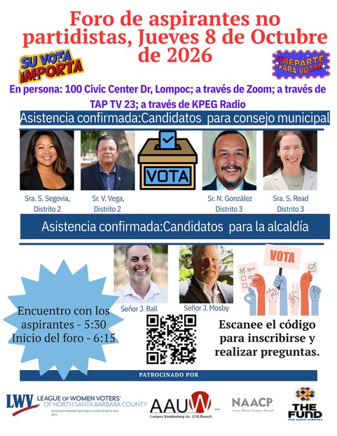 Spanish language flyer for Oct 8 candidate forum, Lompoc