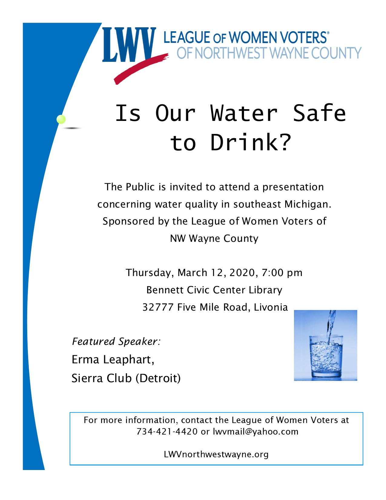 Flyer with details about 3-12-20 Water Meeting