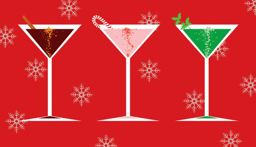 3 Cocktail glasses, with candy canes