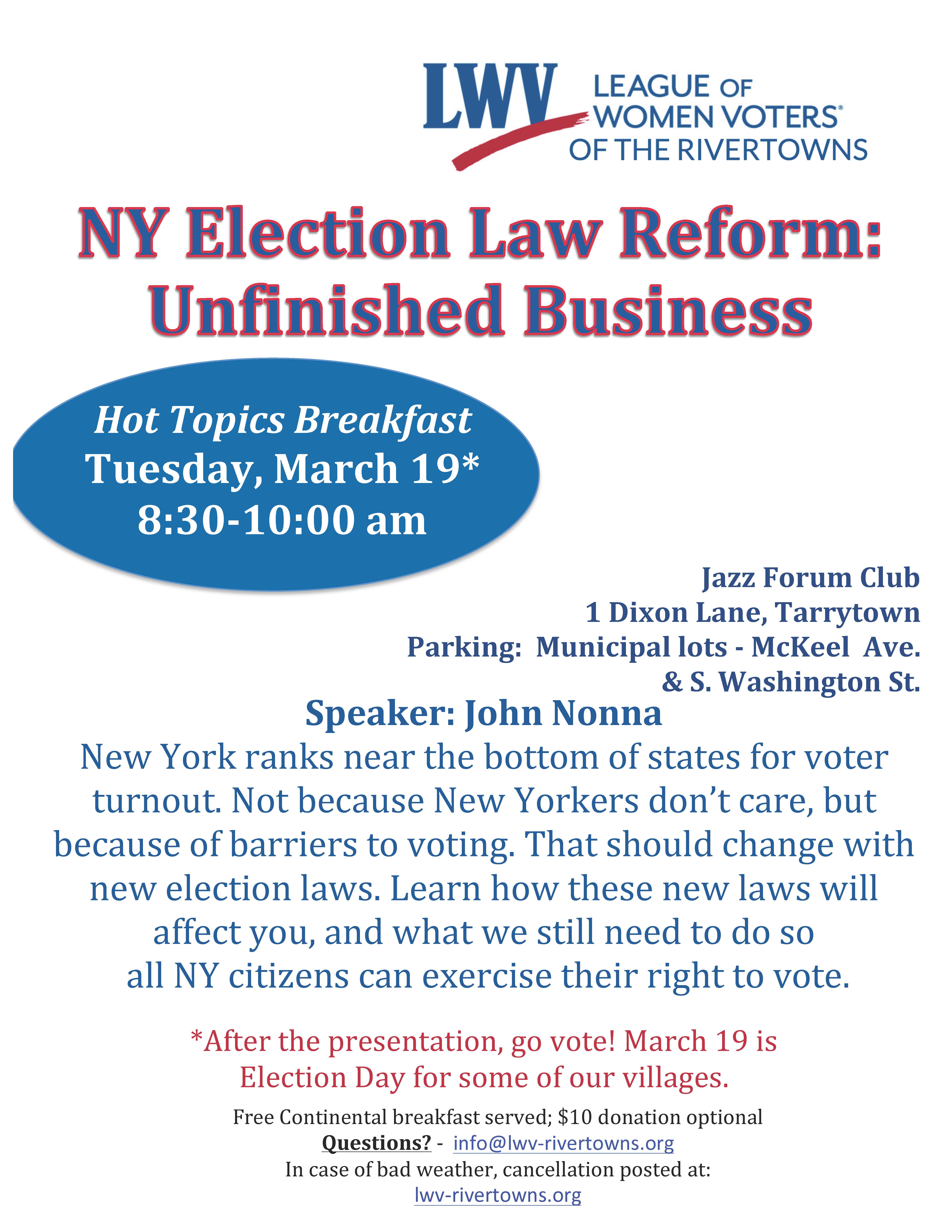 New York Election Law Reform Hot Topics Breakfast